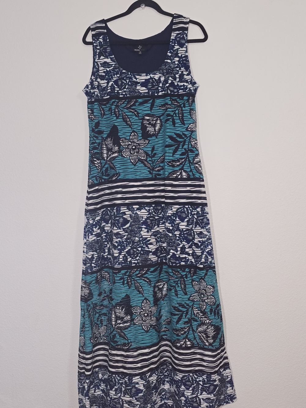 Ronni Nicole Teal Navy White Floral Maxi Dress